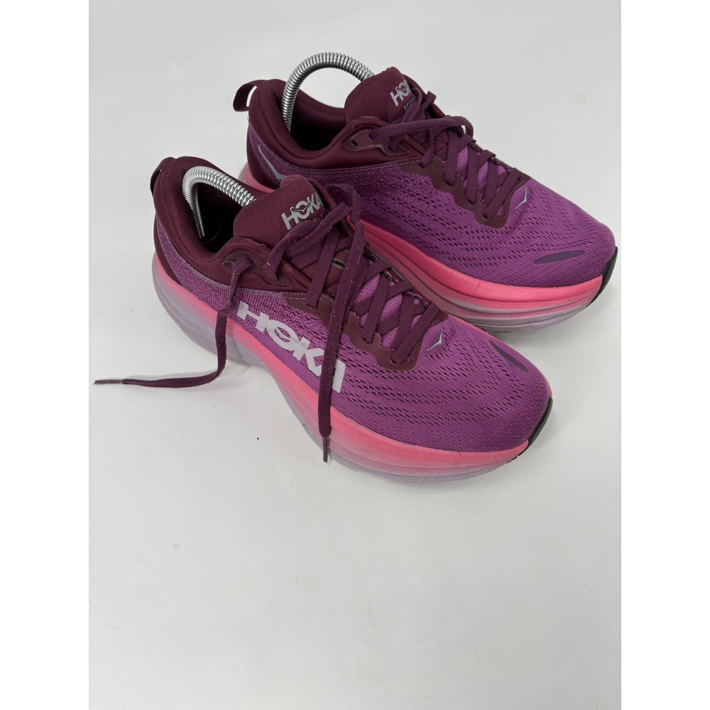 Hoka Bondi 8 Womens Running Shoes Purple Pink Mesh Sneakers 9B 1127952